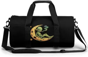 Space Weed Smoking Moon Alien Gym Bag Travel Waterproof Duffel Bag Carryon Overnight Bags Tote Bags for Sports