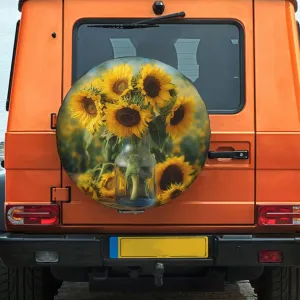 Spare Tire Cover Waterproof Dust-Proof Wheel Cover Windproof Tire Protector Bottle of Sunflowers Tire Wheel Protector Rv Tire Covers Universal Size Fit for Trailers Camper Truck 17 inch