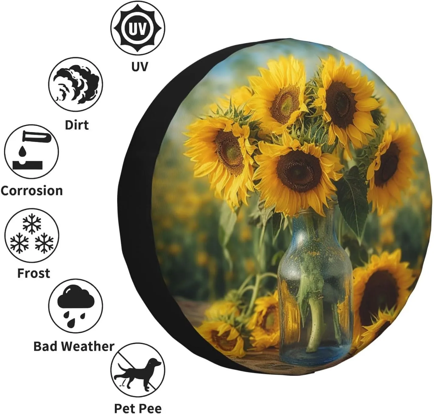 Spare Tire Cover Waterproof Dust-Proof Wheel Cover Windproof Tire Protector Bottle of Sunflowers Tire Wheel Protector Rv Tire Covers Universal Size Fit for Trailers Camper Truck 17 inch
