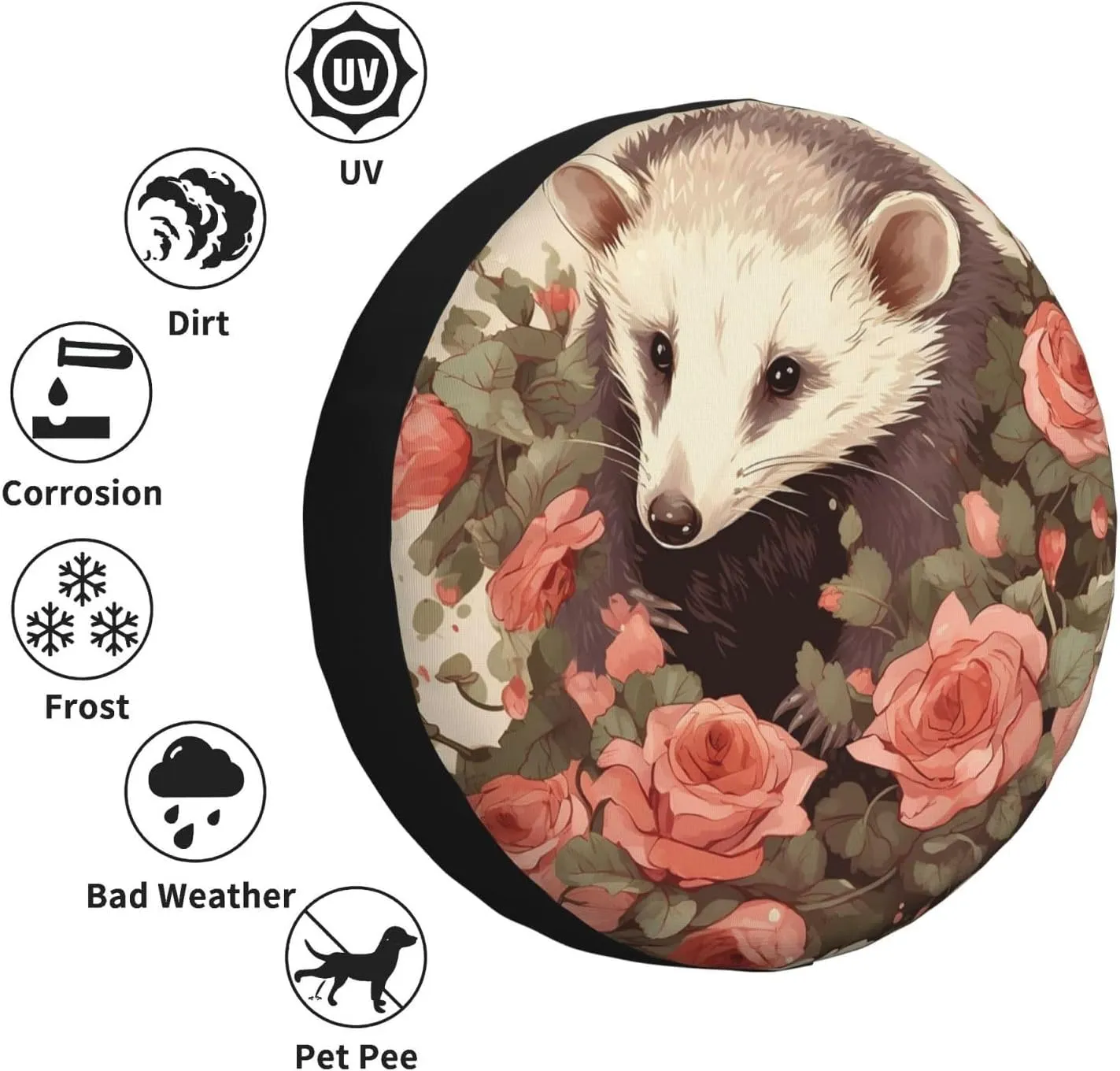 Spare Tire Cover Waterproof Dust-Proof Wheel Cover Windproof Tire Protector Opossum and Roses Tire Wheel Protector Rv Tire Covers Universal Size Fit for Trailers Camper Truck 16 inch