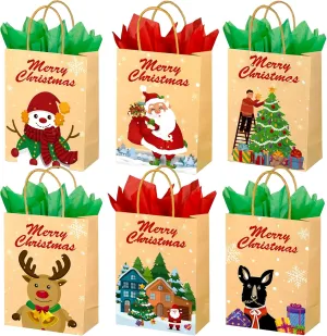 SPERPAND 24 Pack Small Christmas Gift Bags with Tissues, Reusable Treat Bags with Handles and Goodie Bags, Holiday Gift Bags Bulk for Xmas Gifts Decorations