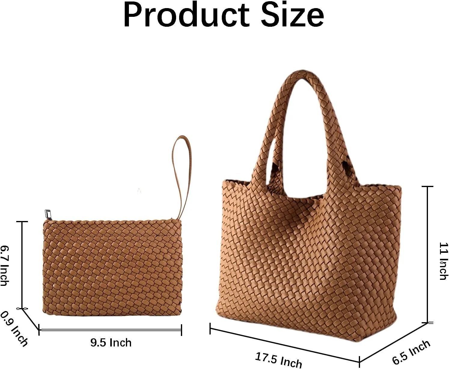 SporGenius Woven Tote Bag for Women, Vegan Leather Beach Bags with Small Purse, Large Travel Top Handle Handbags