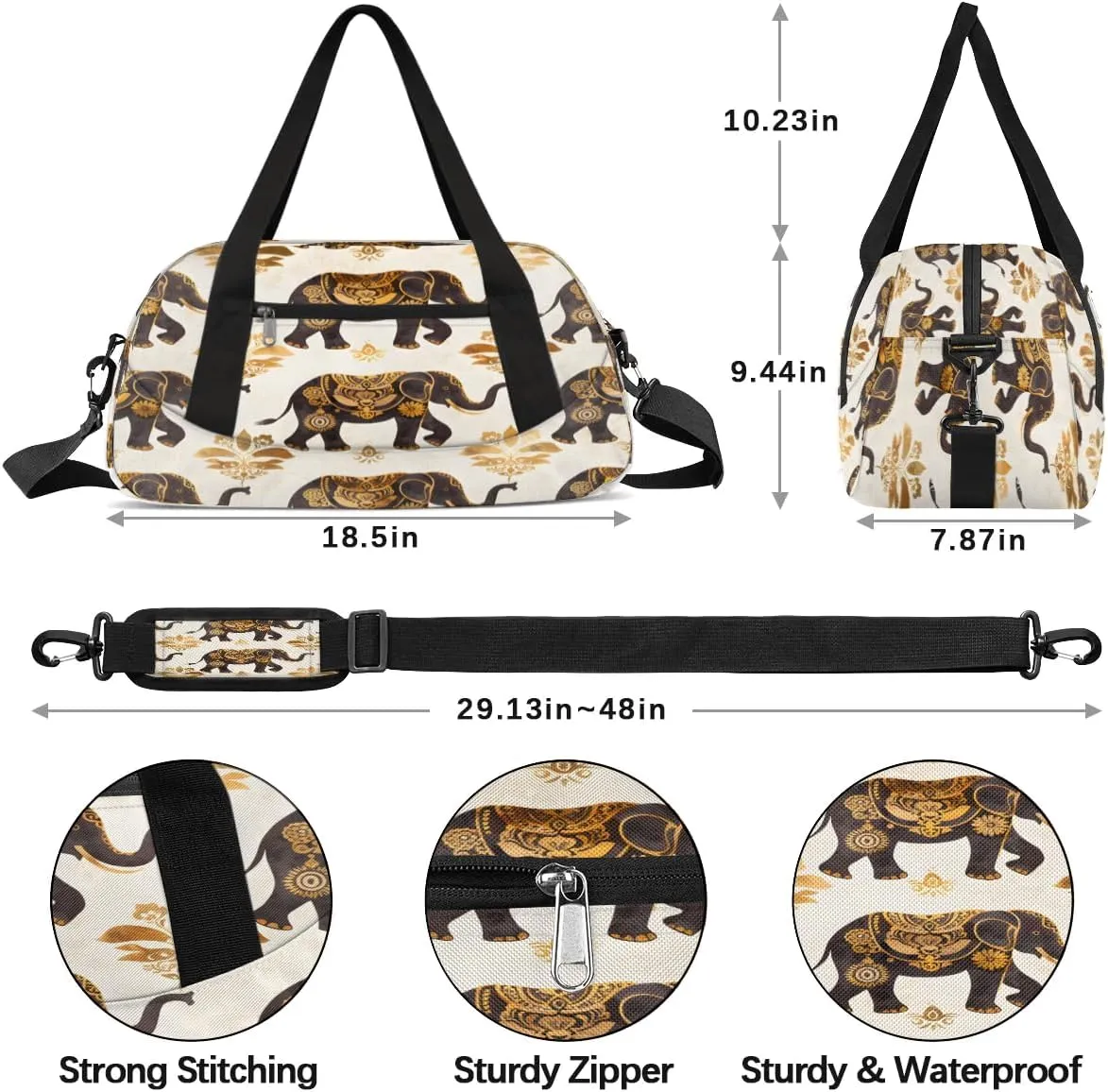 Sport Duffel Bag Elegant Elephants Kids Gym Bag Weekender Overnight Bags for Boys Girls Teens Carry On Workout Travel Bag