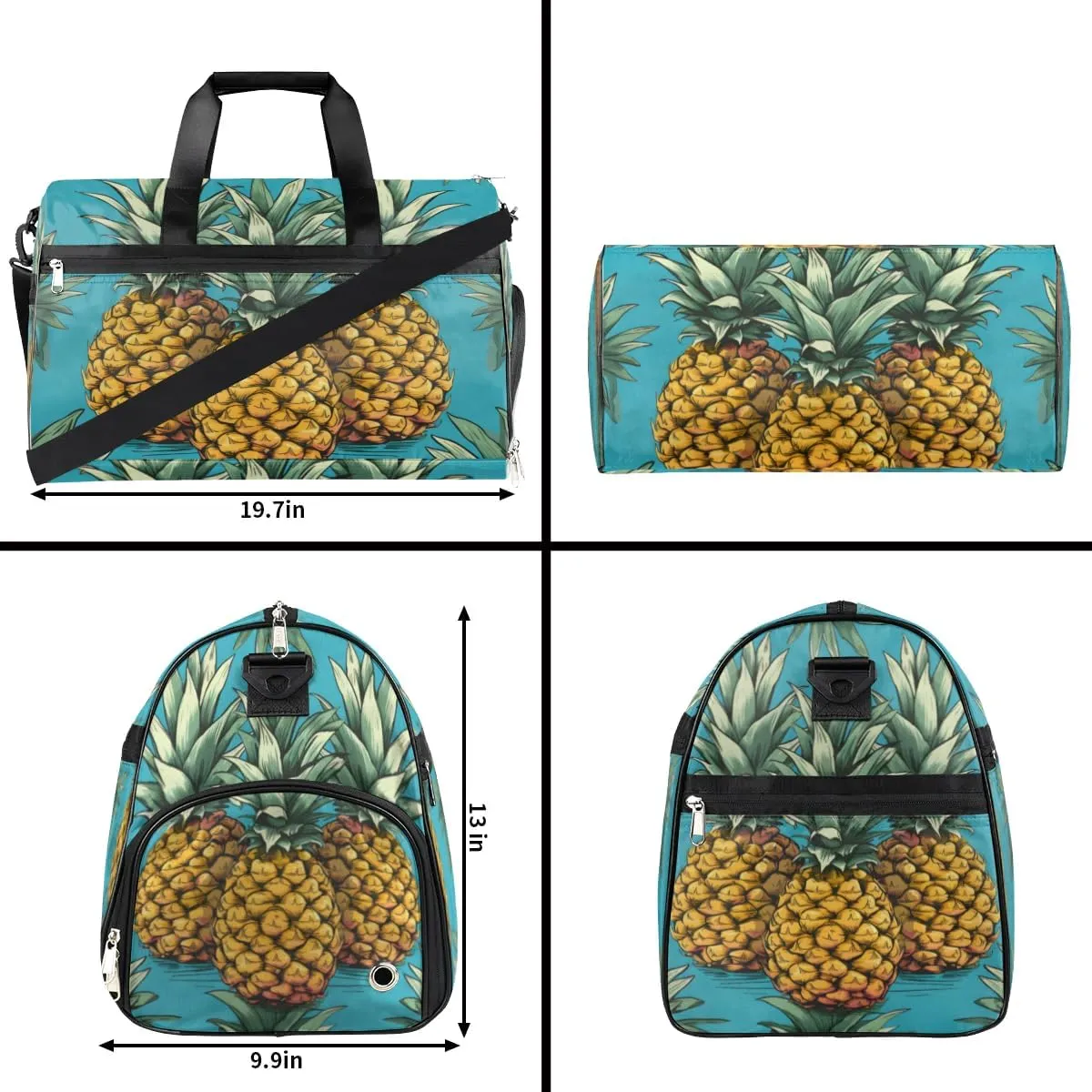 Sport Gym Bag for Women Men with Shoes Compartment & Wet Pocket, Travel Duffel Bag Sport Gym Tote Bags Swimming Yoga Ballet Weekend Overnight Bag Carry on Bag for Airplane (Pineapples 10)