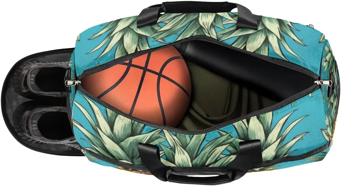 Sport Gym Bag for Women Men with Shoes Compartment & Wet Pocket, Travel Duffel Bag Sport Gym Tote Bags Swimming Yoga Ballet Weekend Overnight Bag Carry on Bag for Airplane (Pineapples 10)