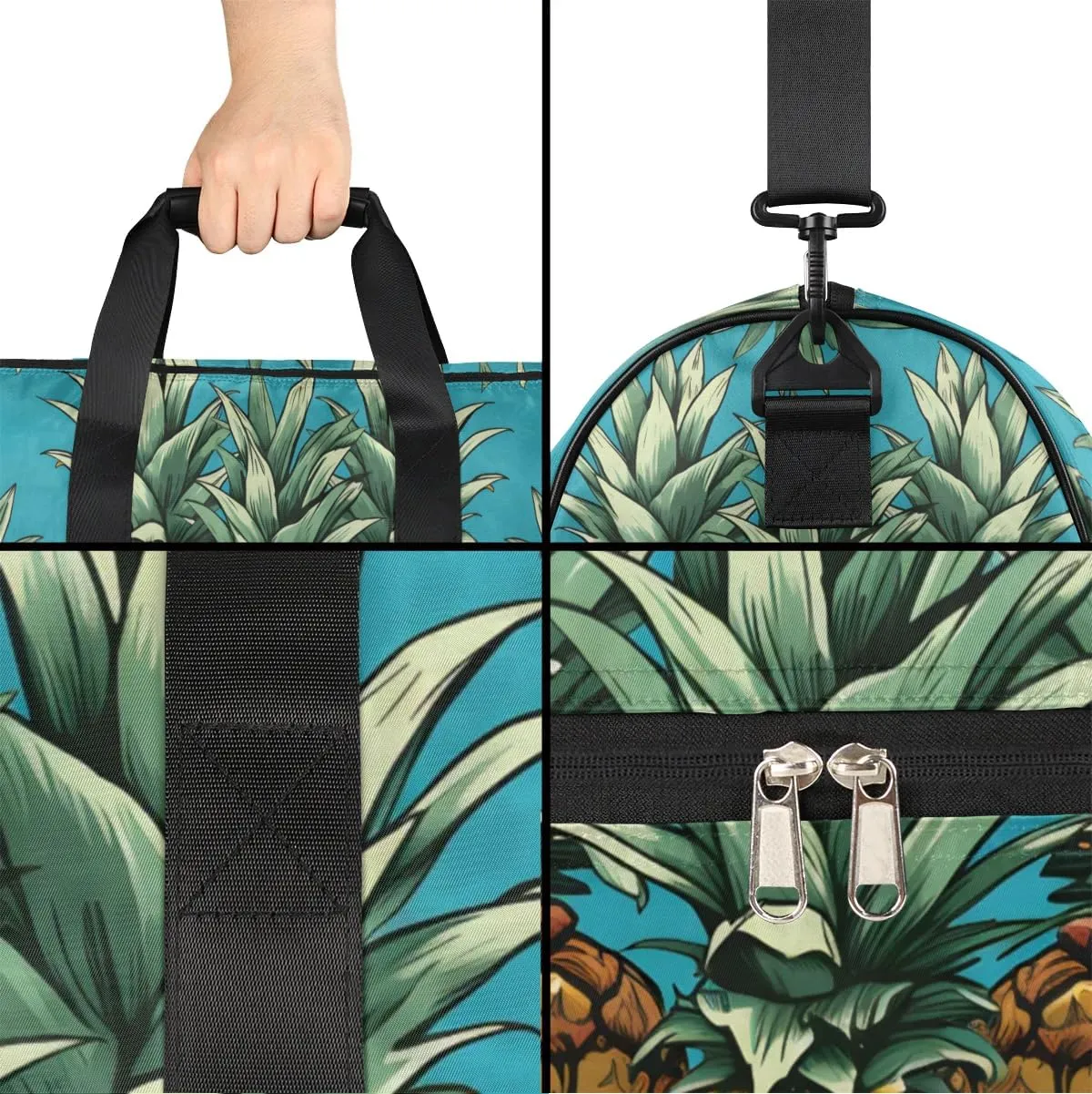 Sport Gym Bag for Women Men with Shoes Compartment & Wet Pocket, Travel Duffel Bag Sport Gym Tote Bags Swimming Yoga Ballet Weekend Overnight Bag Carry on Bag for Airplane (Pineapples 10)