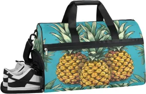 Sport Gym Bag for Women Men with Shoes Compartment & Wet Pocket, Travel Duffel Bag Sport Gym Tote Bags Swimming Yoga Ballet Weekend Overnight Bag Carry on Bag for Airplane (Pineapples 10)