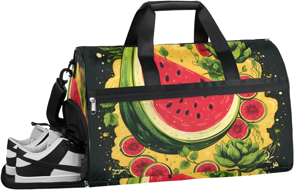Sport Gym Bag for Women Men with Shoes Compartment & Wet Pocket, Travel Duffel Bag Sport Gym Tote Bags Swimming Yoga Ballet Weekend Overnight Bag Carry on Bag for Airplane (Watermelon 1)