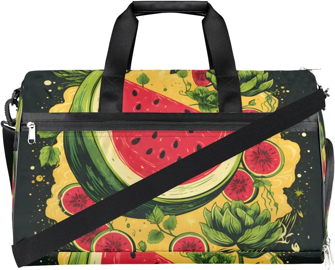 Sport Gym Bag for Women Men with Shoes Compartment & Wet Pocket, Travel Duffel Bag Sport Gym Tote Bags Swimming Yoga Ballet Weekend Overnight Bag Carry on Bag for Airplane (Watermelon 1)