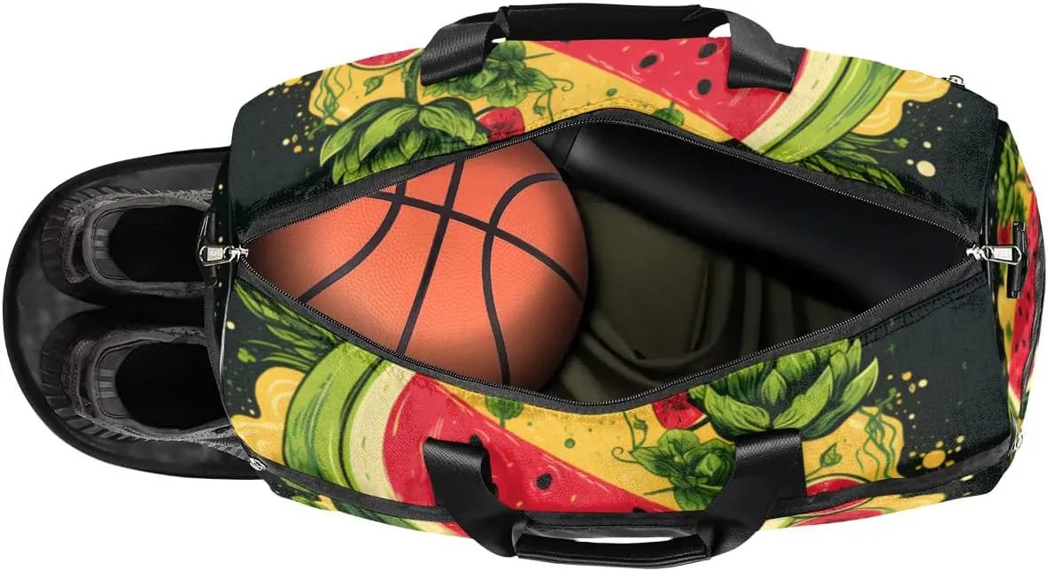 Sport Gym Bag for Women Men with Shoes Compartment & Wet Pocket, Travel Duffel Bag Sport Gym Tote Bags Swimming Yoga Ballet Weekend Overnight Bag Carry on Bag for Airplane (Watermelon 1)