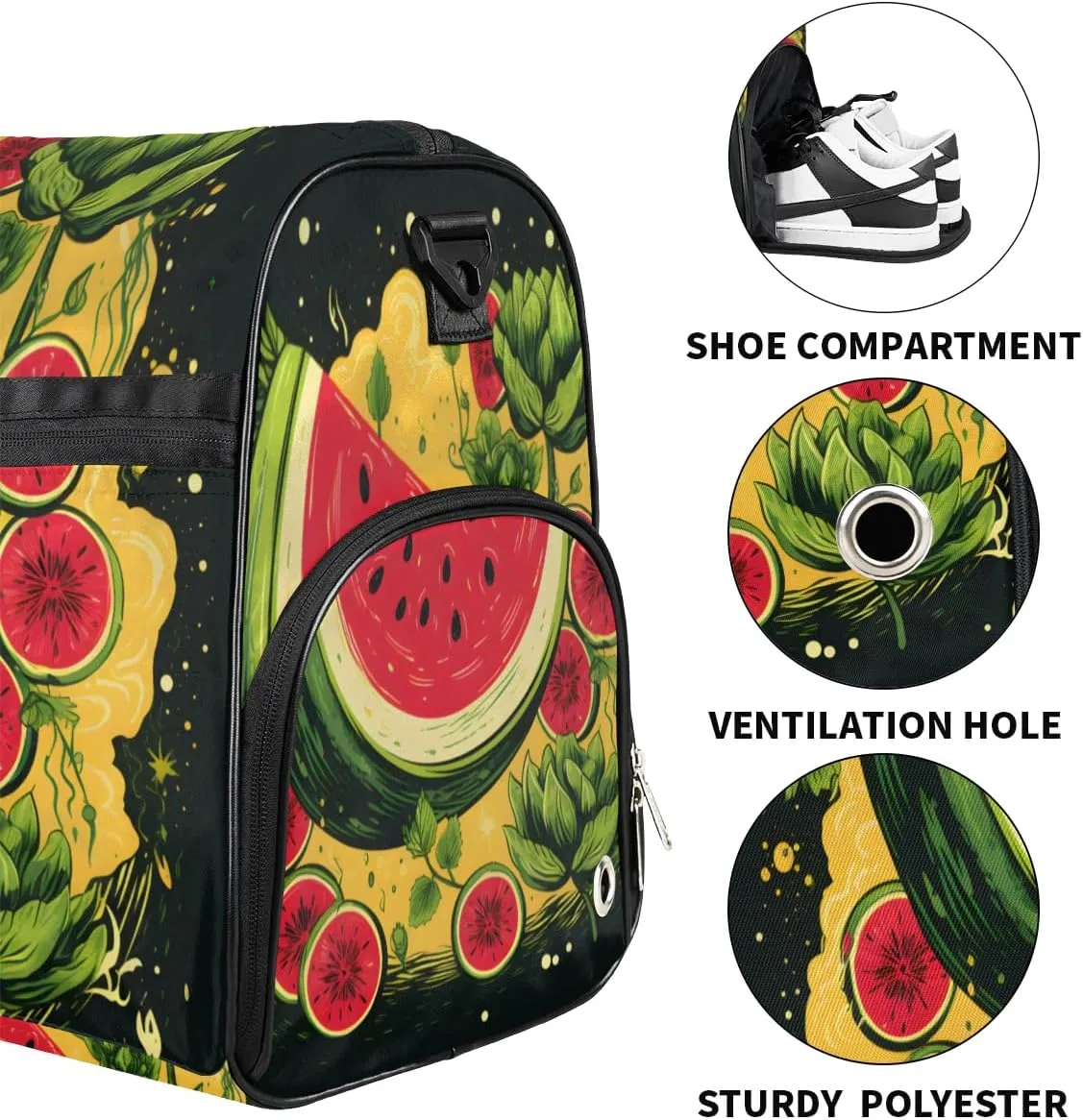 Sport Gym Bag for Women Men with Shoes Compartment & Wet Pocket, Travel Duffel Bag Sport Gym Tote Bags Swimming Yoga Ballet Weekend Overnight Bag Carry on Bag for Airplane (Watermelon 1)