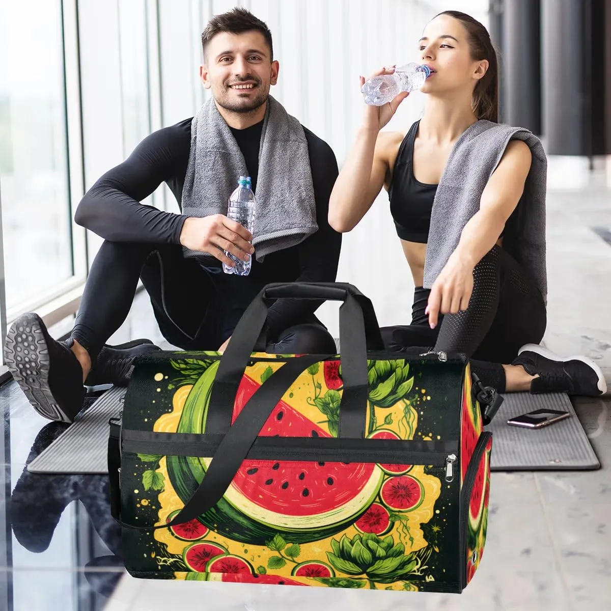 Sport Gym Bag for Women Men with Shoes Compartment & Wet Pocket, Travel Duffel Bag Sport Gym Tote Bags Swimming Yoga Ballet Weekend Overnight Bag Carry on Bag for Airplane (Watermelon 1)