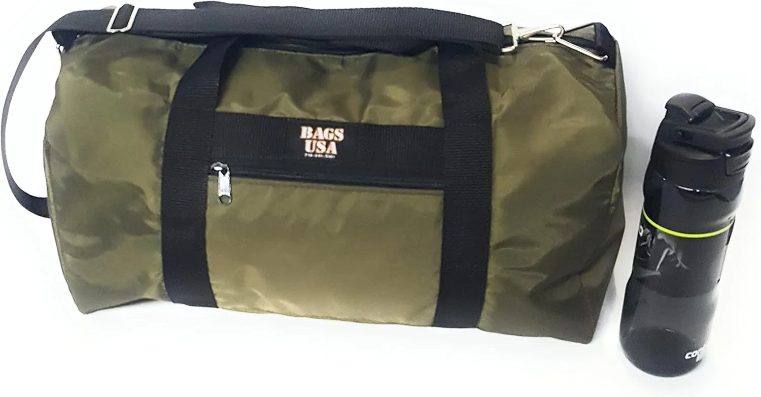 Sport Gym Or Travel Bag With Side Pocket For Keys, Id And Cellphone Made In USA. (Olive)