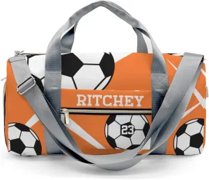 Sport Soccer Player Number Orange Personalized Duffel Bag Custom Women Men Multi-Function Travel Bag Gym Sports Bag Gymnastic Yoga Bag Carry On Overnight Weekend Duffel Bags