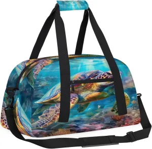 Sports Duffle Bags Travel Duffle Bag Gym Bag Seabed Turtle Weekender Travel Bag Waterproof Overnight Bag Carry On Travel Tote Bag Dance Bags