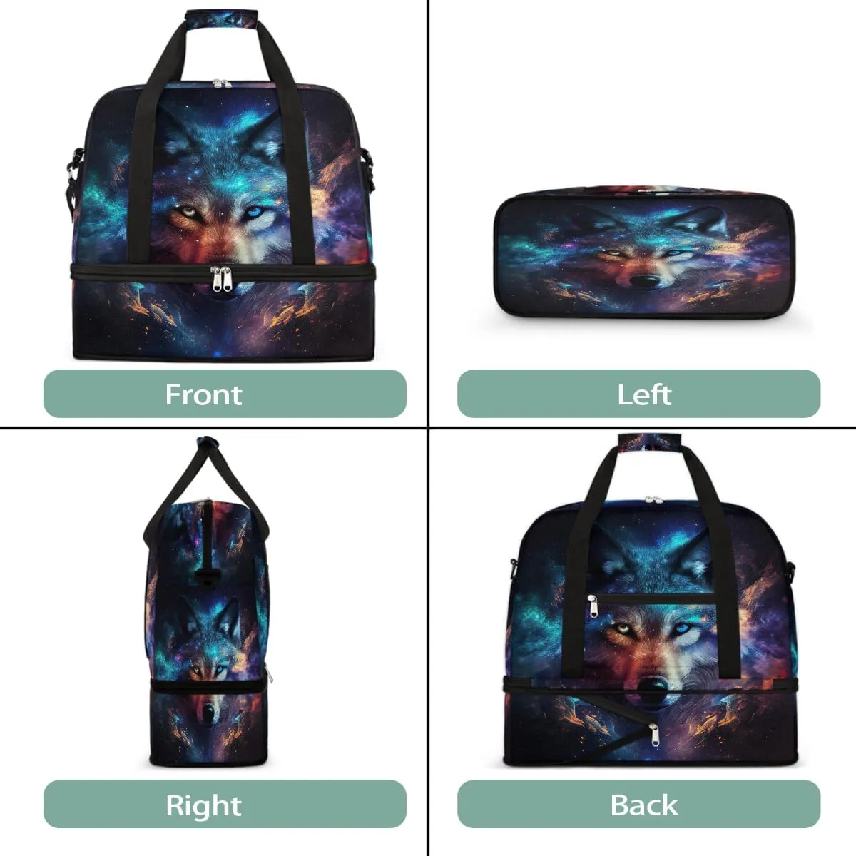 Sports Gym Bag Animal Wolf Large Travel Duffel Bag With Shoe Compartment Foldable Waterproof Carry-On Weekend Travel Bags for Camping Overnight Yoga Hospital Travel Bags