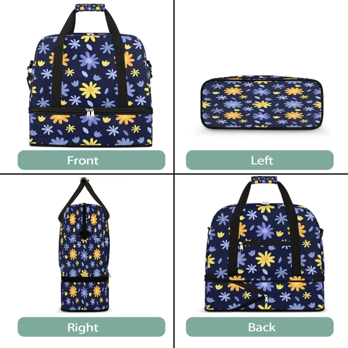 Sports Gym Bag Background Flower Blue Large Travel Duffel Bag With Shoe Compartment Foldable Waterproof Carry-On Weekend Travel Bags for Camping Overnight Yoga Hospital Travel Bags