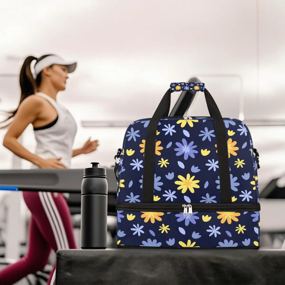 Sports Gym Bag Background Flower Blue Large Travel Duffel Bag With Shoe Compartment Foldable Waterproof Carry-On Weekend Travel Bags for Camping Overnight Yoga Hospital Travel Bags