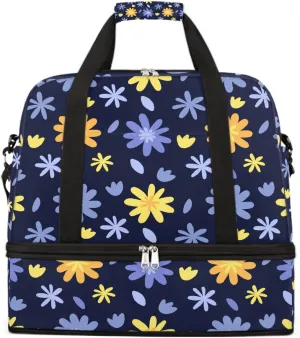 Sports Gym Bag Background Flower Blue Large Travel Duffel Bag With Shoe Compartment Foldable Waterproof Carry-On Weekend Travel Bags for Camping Overnight Yoga Hospital Travel Bags