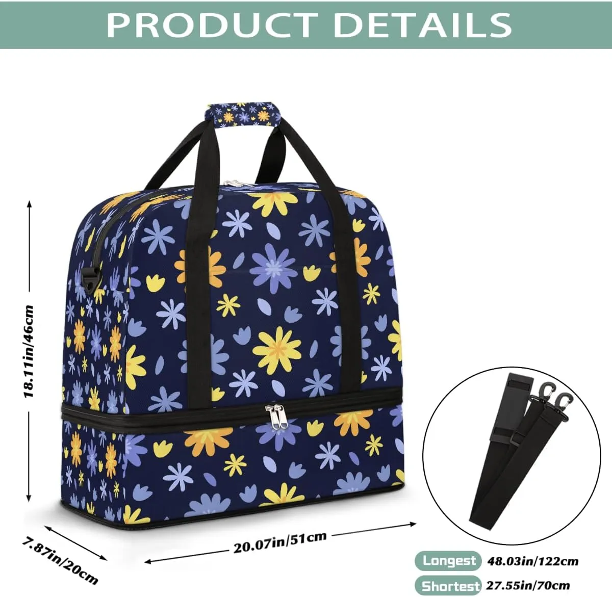 Sports Gym Bag Background Flower Blue Large Travel Duffel Bag With Shoe Compartment Foldable Waterproof Carry-On Weekend Travel Bags for Camping Overnight Yoga Hospital Travel Bags