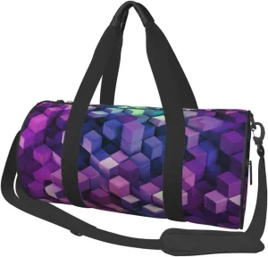 Sports Gym Bag for Women Men Travel Duffel Bag Tote Weekender Bag Carry on Overnight Bag for Travel Swimming Fitness Workout Sports Abstract Color Cubes Purple Duffle Bag