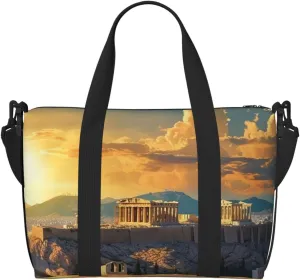 Sports Gym Bag for Women Men Travel Duffel Bag Tote Weekender Bag Carry on Overnight Bag for Travel Swimming Fitness Workout Sports Acropolis Cityscape Skyline Duffle Bag