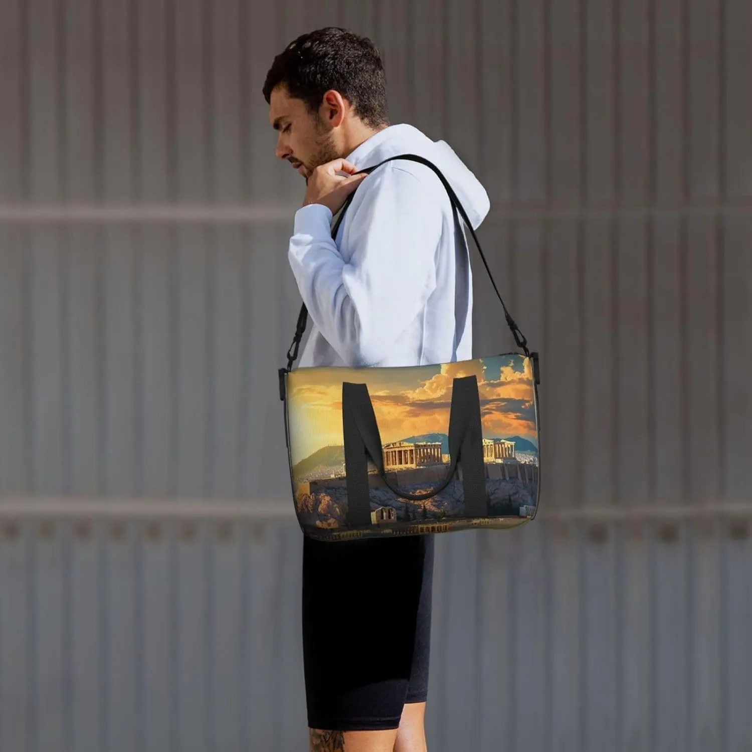 Sports Gym Bag for Women Men Travel Duffel Bag Tote Weekender Bag Carry on Overnight Bag for Travel Swimming Fitness Workout Sports Acropolis Cityscape Skyline Duffle Bag