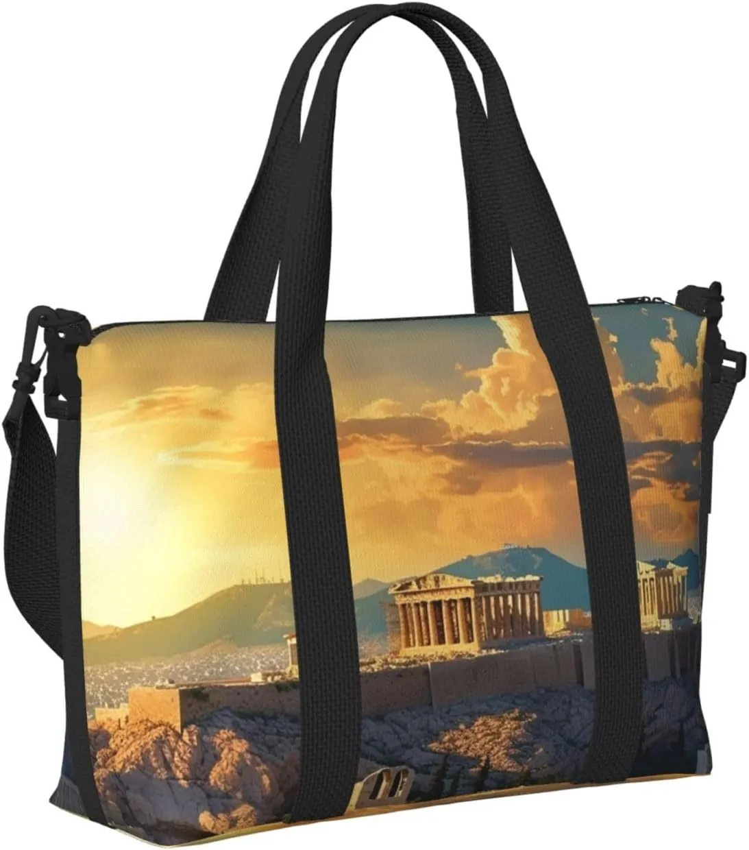 Sports Gym Bag for Women Men Travel Duffel Bag Tote Weekender Bag Carry on Overnight Bag for Travel Swimming Fitness Workout Sports Acropolis Cityscape Skyline Duffle Bag