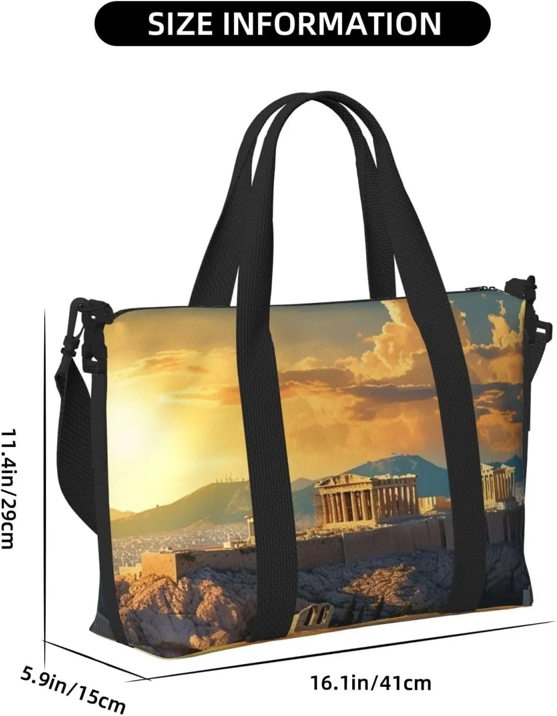 Sports Gym Bag for Women Men Travel Duffel Bag Tote Weekender Bag Carry on Overnight Bag for Travel Swimming Fitness Workout Sports Acropolis Cityscape Skyline Duffle Bag