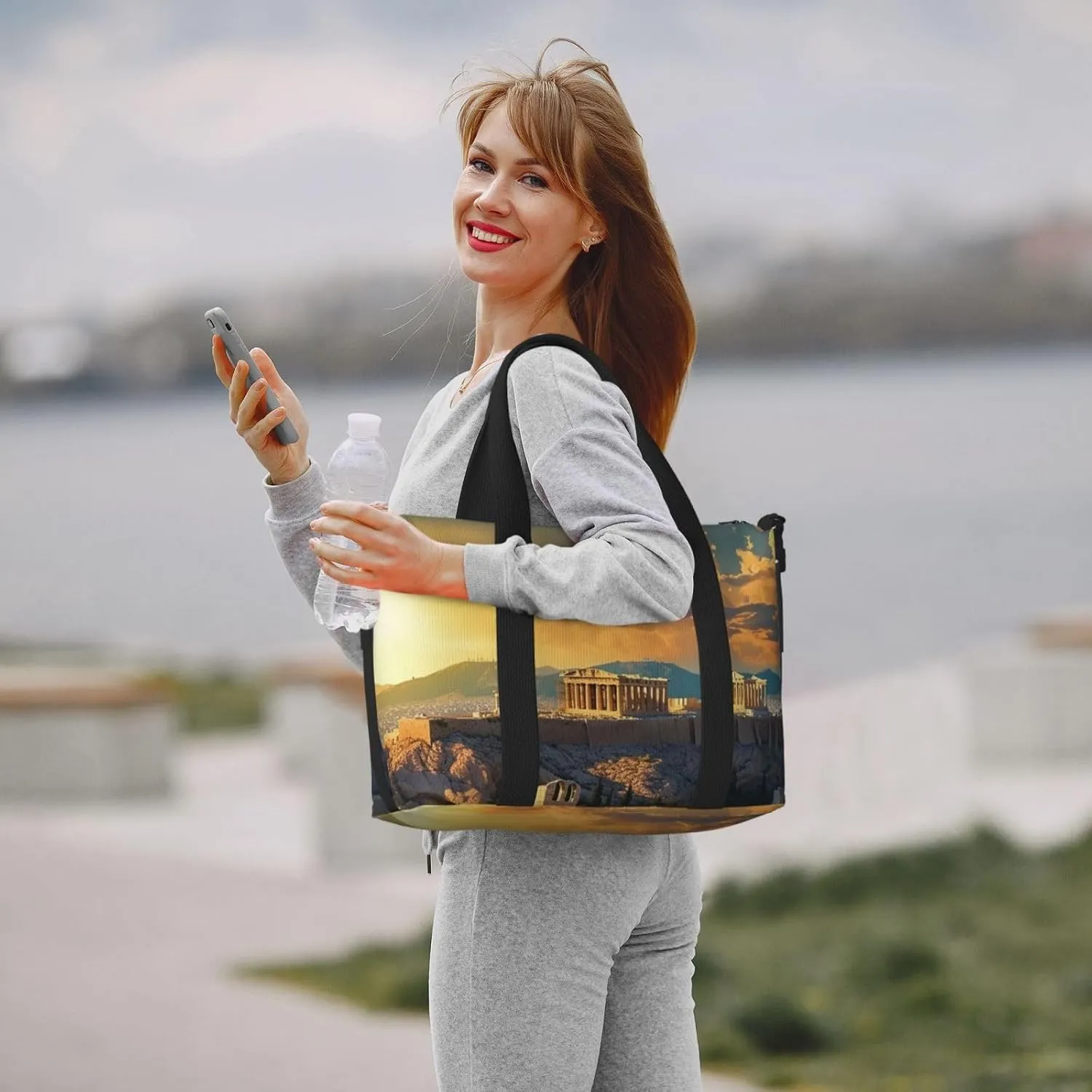 Sports Gym Bag for Women Men Travel Duffel Bag Tote Weekender Bag Carry on Overnight Bag for Travel Swimming Fitness Workout Sports Acropolis Cityscape Skyline Duffle Bag