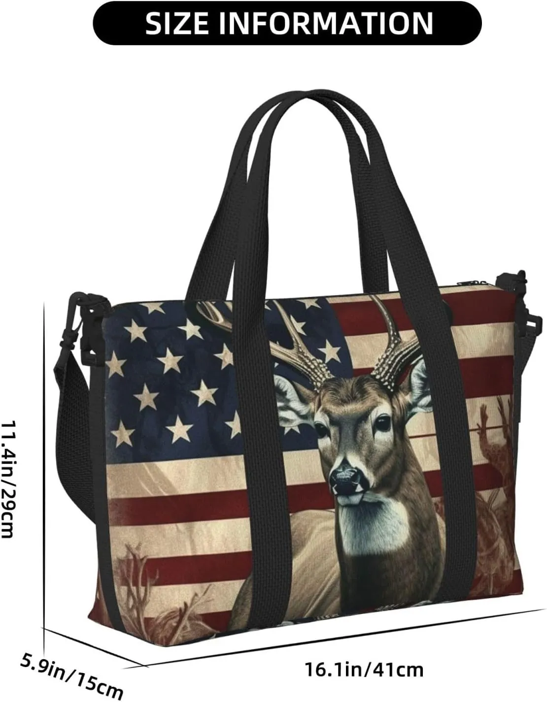 Sports Gym Bag for Women Men Travel Duffel Bag Tote Weekender Bag Carry on Overnight Bag for Travel Swimming Fitness Workout Sports Americana Flag Deer Duffle Bag