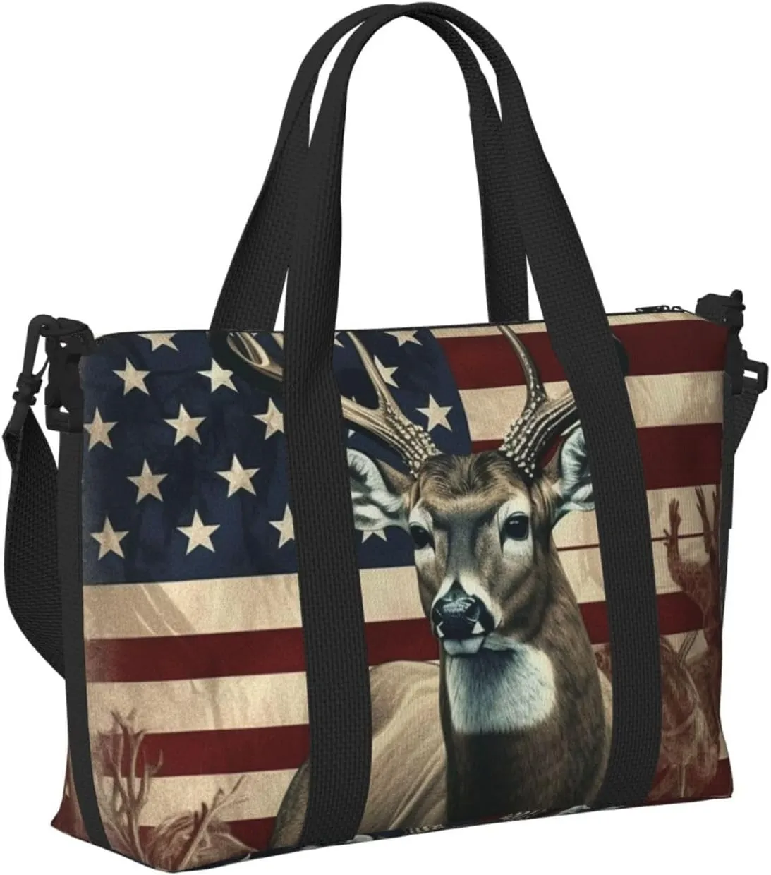 Sports Gym Bag for Women Men Travel Duffel Bag Tote Weekender Bag Carry on Overnight Bag for Travel Swimming Fitness Workout Sports Americana Flag Deer Duffle Bag