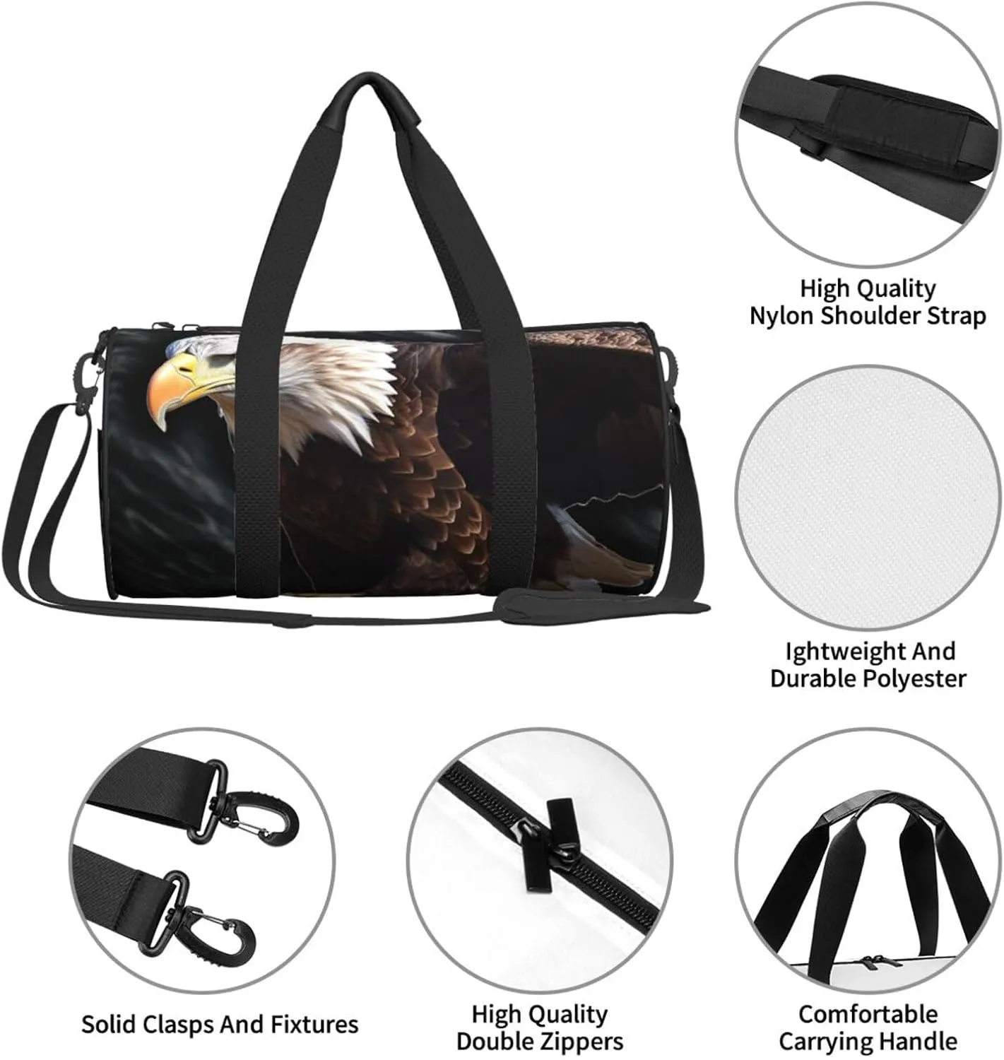 Sports Gym Bag for Women Men Travel Duffel Bag Tote Weekender Bag Carry on Overnight Bag for Travel Swimming Fitness Workout Sports An Eagle Duffle Bag