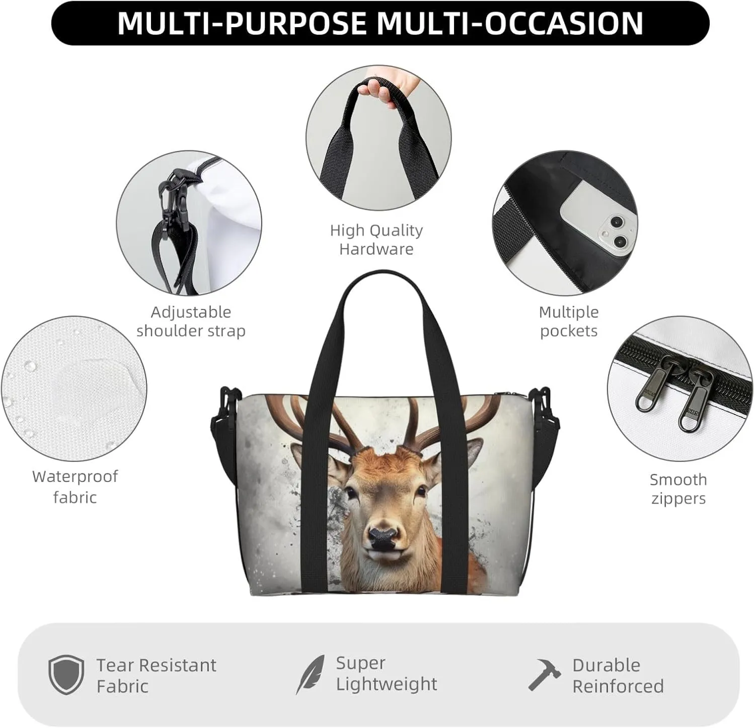 Sports Gym Bag for Women Men Travel Duffel Bag Tote Weekender Bag Carry on Overnight Bag for Travel Swimming Fitness Workout Sports Animal deer Duffle Bag