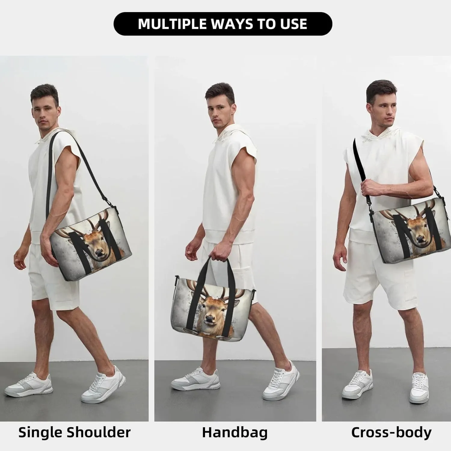 Sports Gym Bag for Women Men Travel Duffel Bag Tote Weekender Bag Carry on Overnight Bag for Travel Swimming Fitness Workout Sports Animal deer Duffle Bag