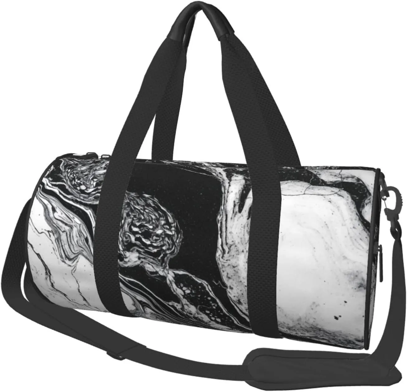 Sports Gym Bag for Women Men Travel Duffel Bag Tote Weekender Bag Carry on Overnight Bag for Travel Swimming Fitness Workout Sports Black and White Marble Duffle Bag
