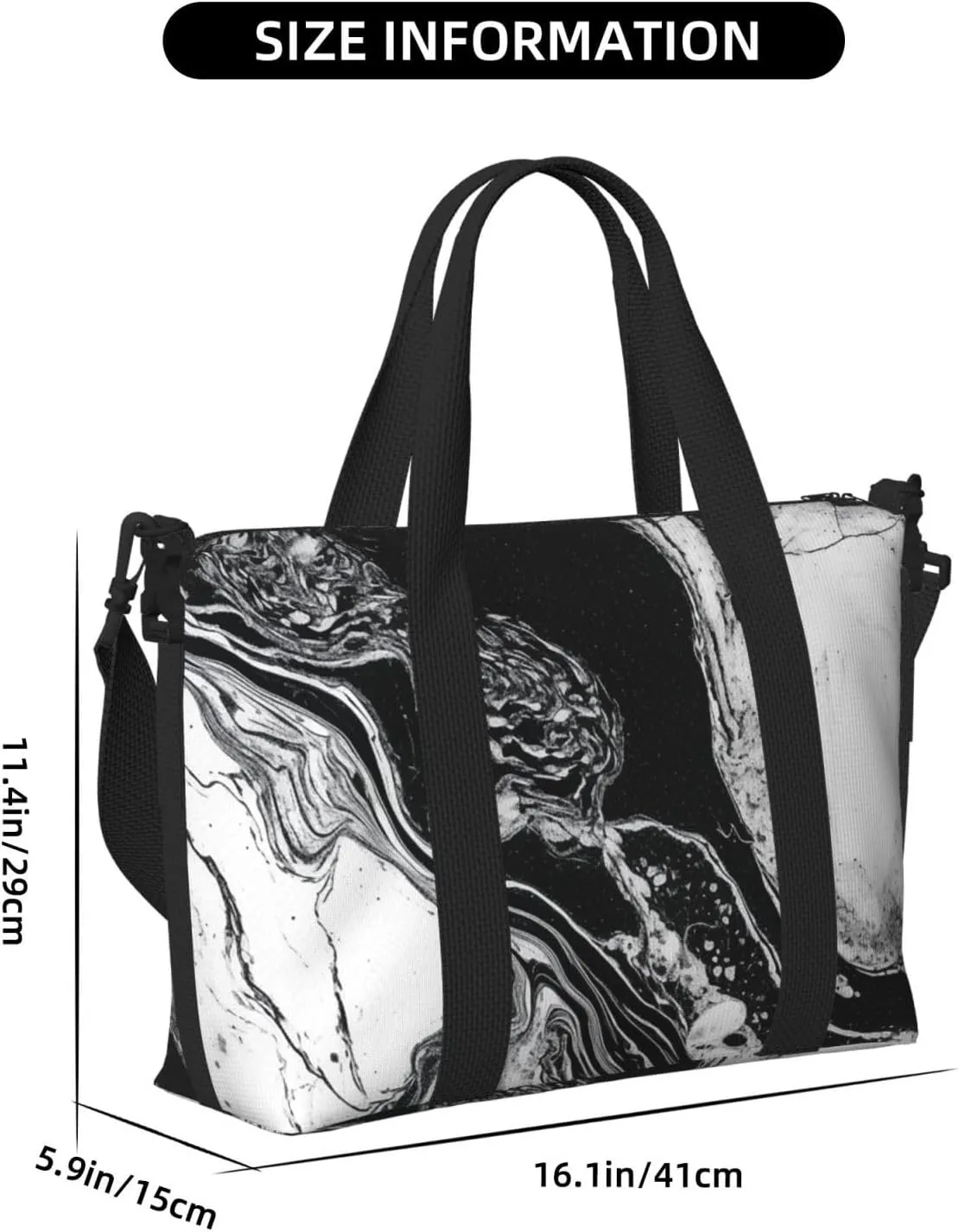Sports Gym Bag for Women Men Travel Duffel Bag Tote Weekender Bag Carry on Overnight Bag for Travel Swimming Fitness Workout Sports Black and White Marble Duffle Bag