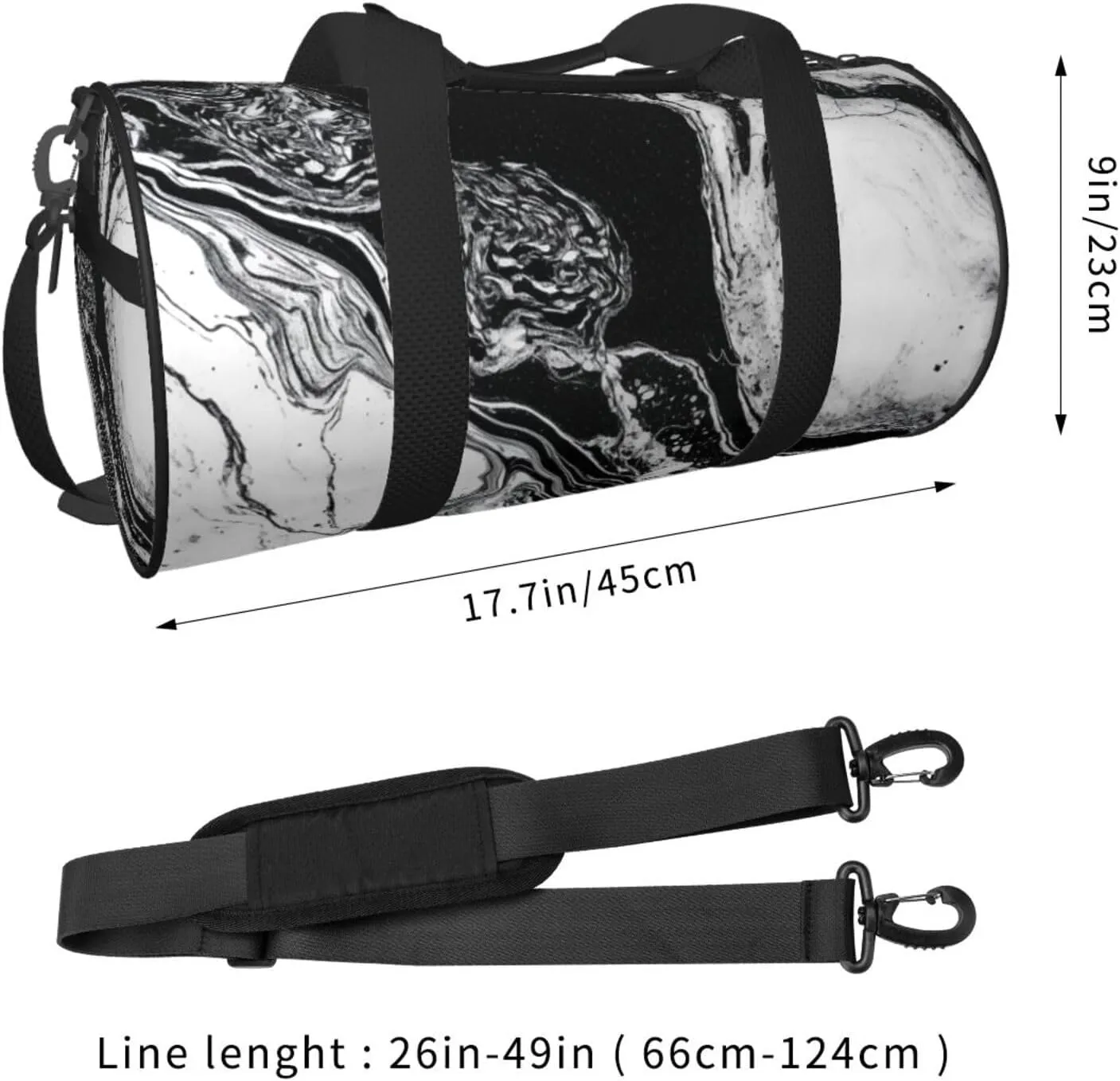 Sports Gym Bag for Women Men Travel Duffel Bag Tote Weekender Bag Carry on Overnight Bag for Travel Swimming Fitness Workout Sports Black and White Marble Duffle Bag