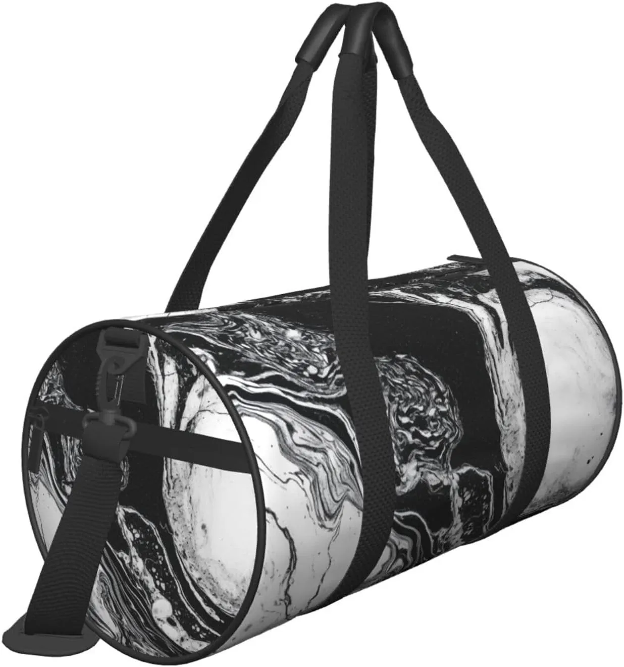 Sports Gym Bag for Women Men Travel Duffel Bag Tote Weekender Bag Carry on Overnight Bag for Travel Swimming Fitness Workout Sports Black and White Marble Duffle Bag