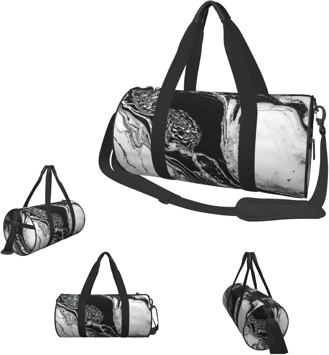Sports Gym Bag for Women Men Travel Duffel Bag Tote Weekender Bag Carry on Overnight Bag for Travel Swimming Fitness Workout Sports Black and White Marble Duffle Bag