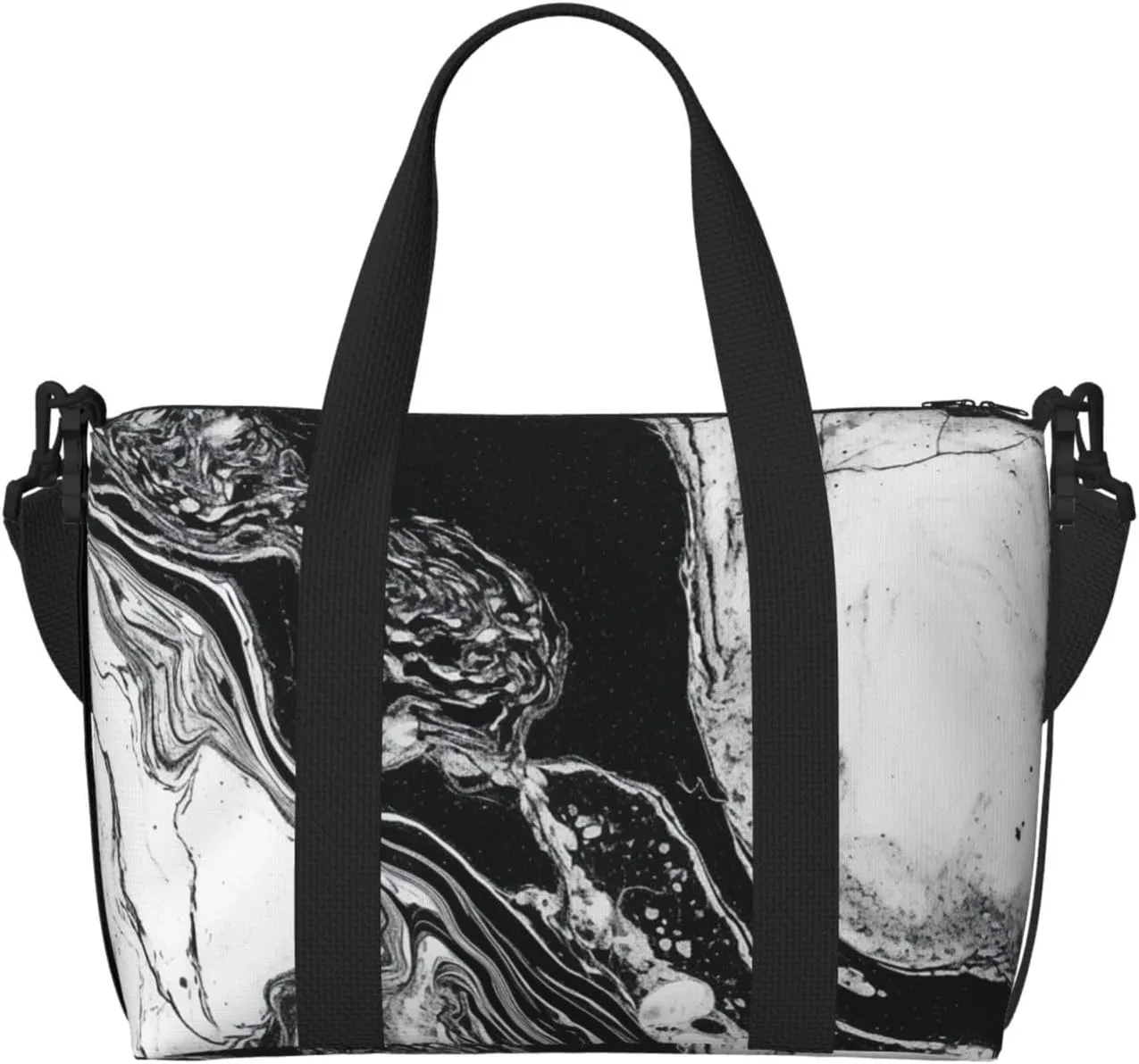 Sports Gym Bag for Women Men Travel Duffel Bag Tote Weekender Bag Carry on Overnight Bag for Travel Swimming Fitness Workout Sports Black and White Marble Duffle Bag