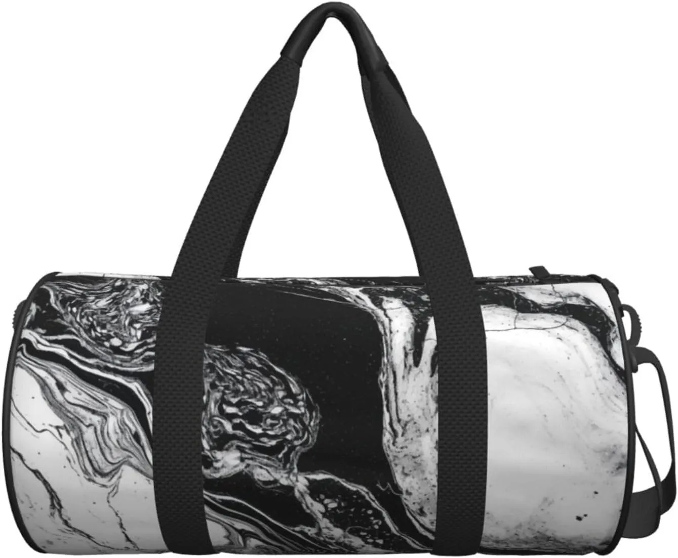 Sports Gym Bag for Women Men Travel Duffel Bag Tote Weekender Bag Carry on Overnight Bag for Travel Swimming Fitness Workout Sports Black and White Marble Duffle Bag