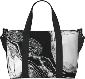Sports Gym Bag for Women Men Travel Duffel Bag Tote Weekender Bag Carry on Overnight Bag for Travel Swimming Fitness Workout Sports Black and White Marble Duffle Bag