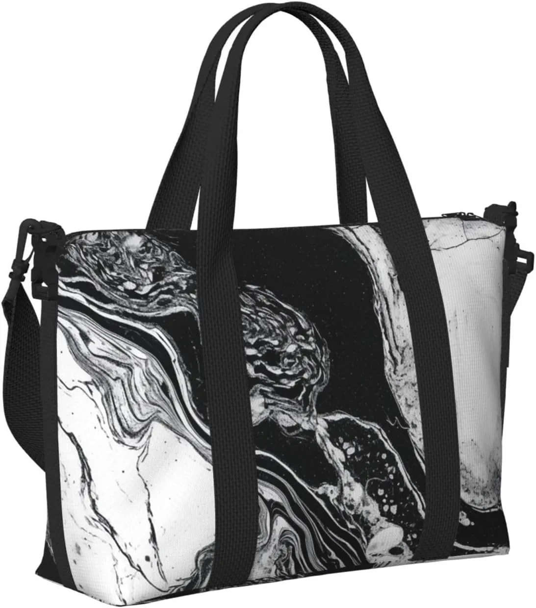 Sports Gym Bag for Women Men Travel Duffel Bag Tote Weekender Bag Carry on Overnight Bag for Travel Swimming Fitness Workout Sports Black and White Marble Duffle Bag