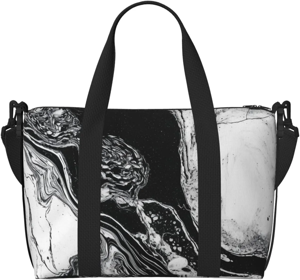 Sports Gym Bag for Women Men Travel Duffel Bag Tote Weekender Bag Carry on Overnight Bag for Travel Swimming Fitness Workout Sports Black and White Marble Duffle Bag