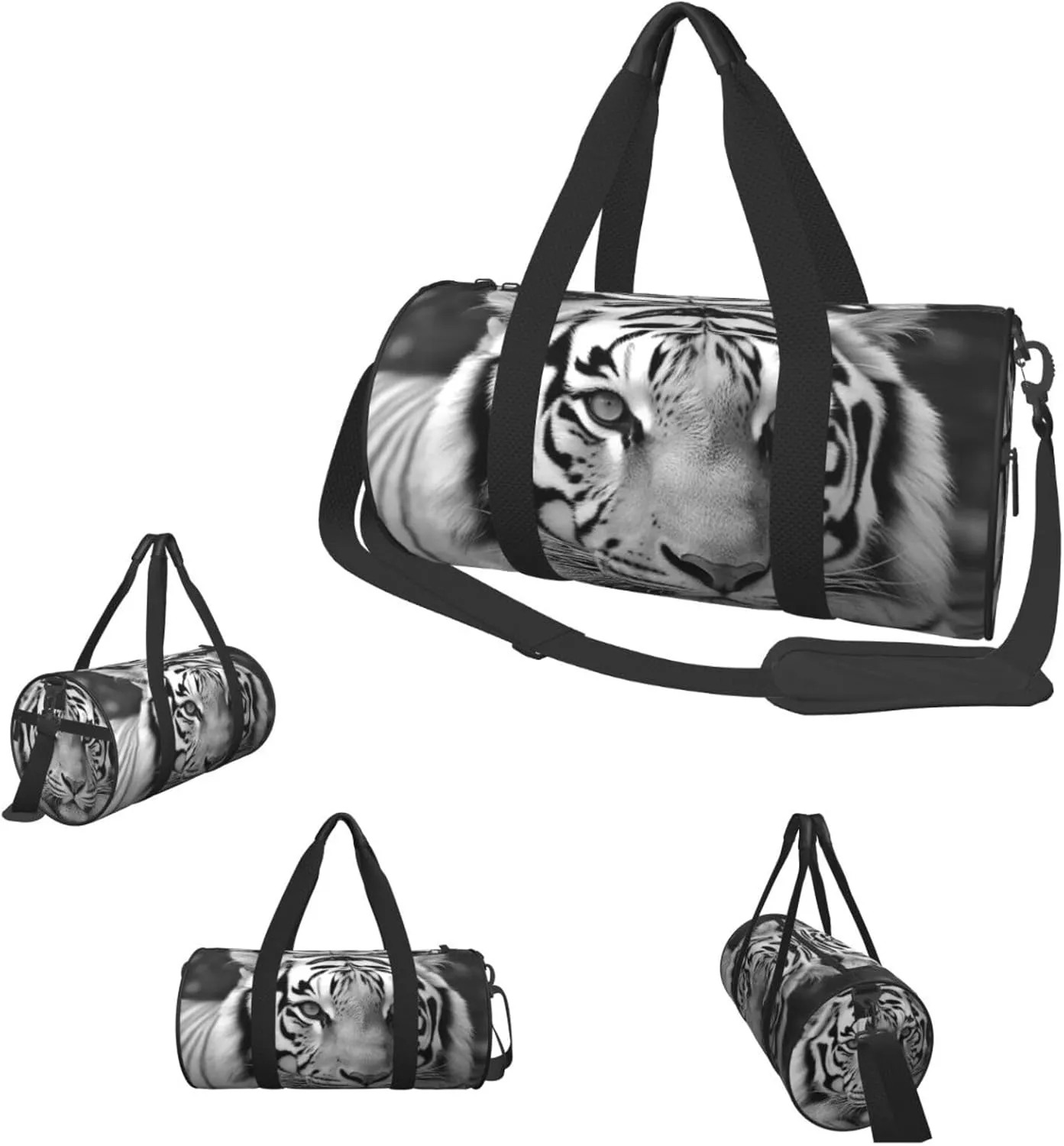 Sports Gym Bag for Women Men Travel Duffel Bag Tote Weekender Bag Carry on Overnight Bag for Travel Swimming Fitness Workout Sports Black White Tiger Duffle Bag