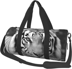 Sports Gym Bag for Women Men Travel Duffel Bag Tote Weekender Bag Carry on Overnight Bag for Travel Swimming Fitness Workout Sports Black White Tiger Duffle Bag