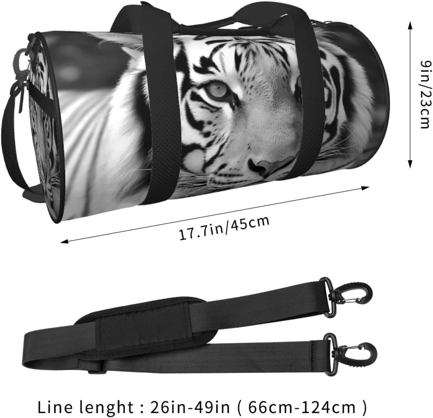 Sports Gym Bag for Women Men Travel Duffel Bag Tote Weekender Bag Carry on Overnight Bag for Travel Swimming Fitness Workout Sports Black White Tiger Duffle Bag