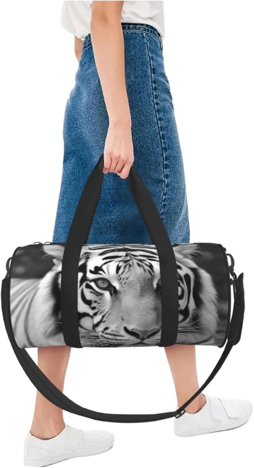 Sports Gym Bag for Women Men Travel Duffel Bag Tote Weekender Bag Carry on Overnight Bag for Travel Swimming Fitness Workout Sports Black White Tiger Duffle Bag