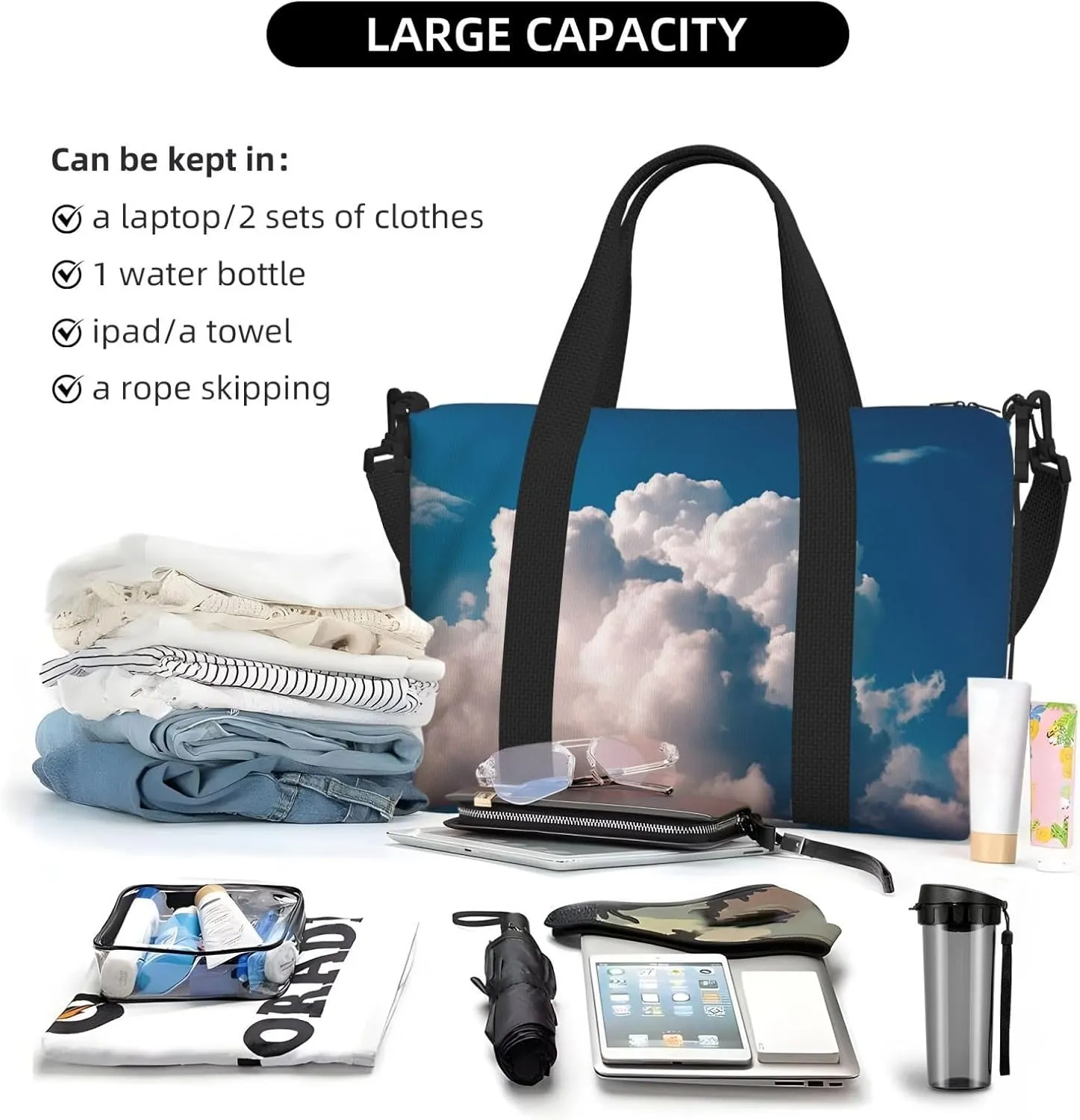 Sports Gym Bag for Women Men Travel Duffel Bag Tote Weekender Bag Carry on Overnight Bag for Travel Swimming Fitness Workout Sports Blue Duffle Bag
